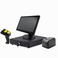 Écran tactile POS noir de 15,6 pouces avec base ronde, affichage de caisse de bureau pour la vente au détail, les restaurants, les épiceries, les caisses de paiement