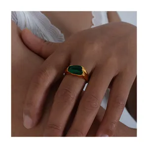 Anel de joia eresi para mulheres, joia de aço inoxidável banhada a ouro 18K, joia de joia para presente de festa, joia de pedra natural, joia robusta e robusta, novidade da moda