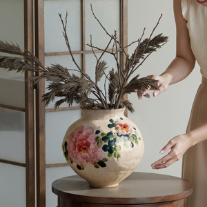 Jarrón de Cerámica Texturizada TONFO, Florero Vintage con Diseño de Peonía <span class=keywords><strong>Rosa</strong></span>, para Decoración del Hogar, Elegante Jarrón de Porcelana Estilo Chino para Mesa - Product Image 2