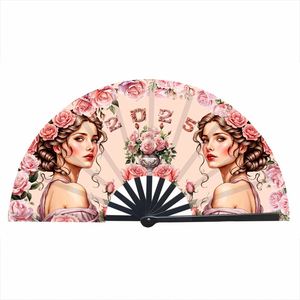 Éventail pliable en bambou de 33 cm pour festivals, promotions et fêtes – Éventail à main en nylon élégant avec motif peint - Product Image 2