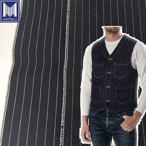 ZLS319 dark color 100% cotton construction wabash striped denim selvedge fabric for vest jacket jean workwear