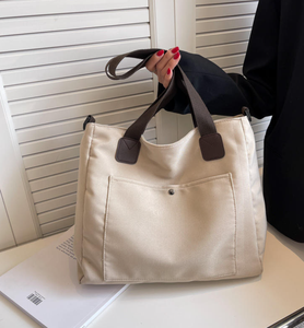 Bolsa de compras de lona de color sólido, ecológica, de gran capacidad, con logotipo personalizado, de un solo hombro y bandolera. - Product Image 3