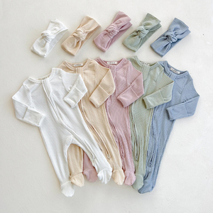 Tutina organica a costine in tinta unita convertibile copertura a mano pigiama pigiama a piedi per bambini con doppia Zip sul Footie per neonato - Product Image 4