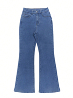 Jean slim taille haute bleu délavé style années 70 pour femme, coupe crayon extra longue, extensible, respirant, boutonné, grande taille, décontracté, streetwear
