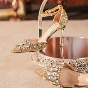 Chaussures de soirée pour femmes de luxe avec paillettes brillantes de 6,5 cm/9,5 cm, talons hauts de style nouveau, couleur or, tendance - Product Image 5