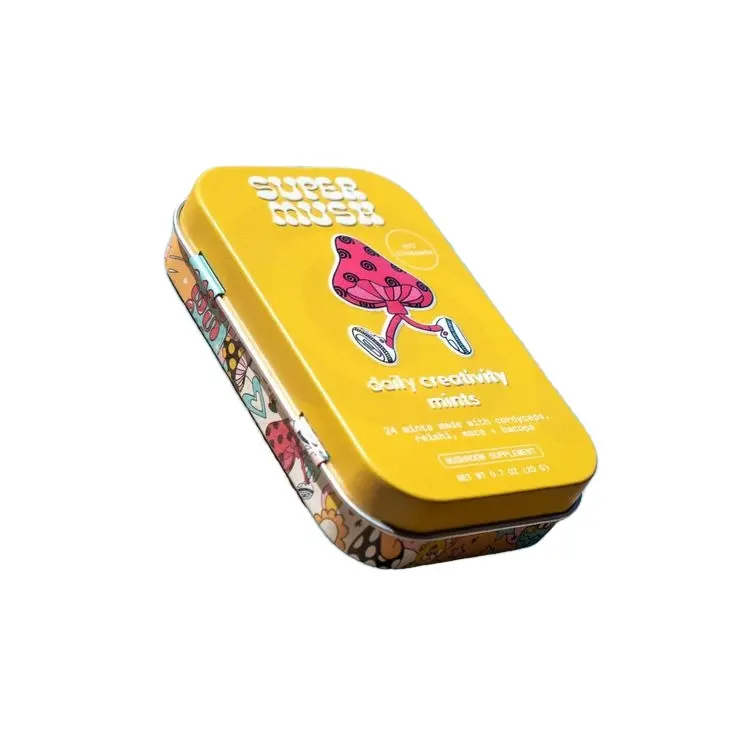 Custom in metallo goffrato con coperchio incernierato chew gum menta scatola di latta scatola per pillole