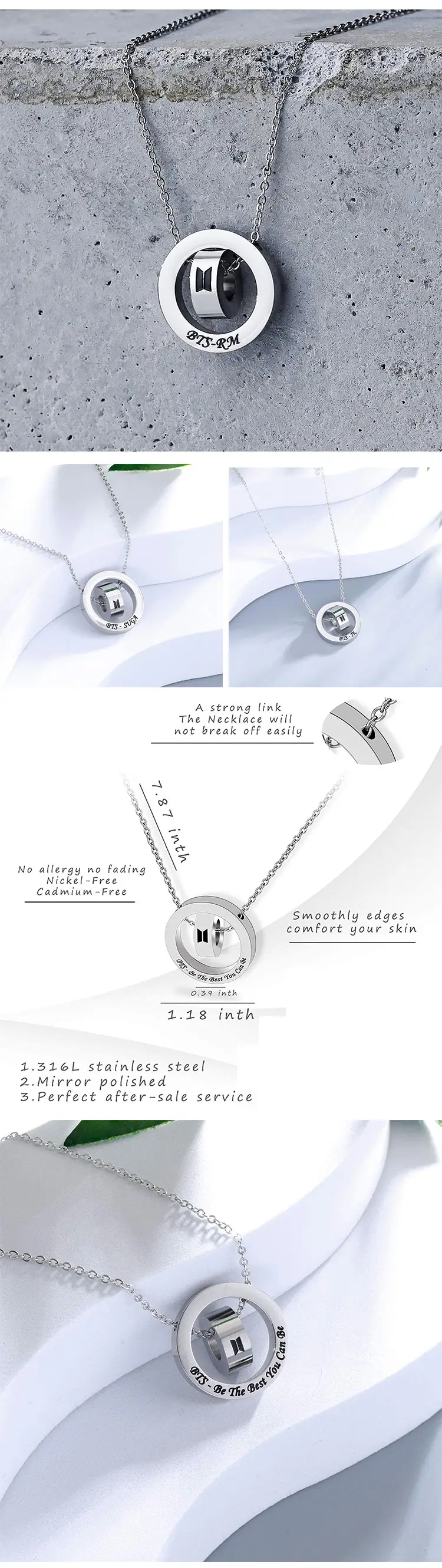 Kpop BTS JIMIN V SUGA JK Necklace Bagtag Boys Team Army Jewelry Gift BTS Logo double Circle Pendant Necklace