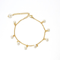 Nouvelle Chaîne de Cheville Tendance pour Femme, Style Influenceur Instagram Européen et Américain, Ornée de Pendentifs Géométriques en Perles 18K et Pompons, en Acier Titane