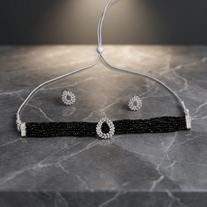 High Quality Silver Plated Hydro Bead Choker Necklace <b>Set</b> Royal Blue Sapphire Multi Layer Crystal Beads Collar Necklace CZ Stud - Product Image 2