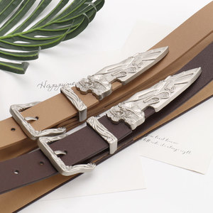 Ceinture unisexe à boucle léopard et sirène, ensemble de <span class=keywords><strong>3</strong></span> pièces, ceinture en cuir western élégante pour hommes et femmes, polyvalente pour les jeans - Product Image 3