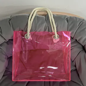 Индивидуальные прозрачные модные ПВХ водонепроницаемые сумки для покупок с толстой хлопковой веревкой с ручкой ПВХ пляжные сумки