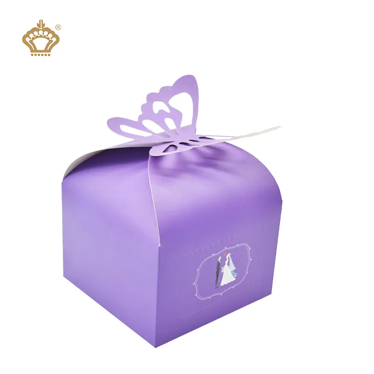 Wholesale Celebration Bride Wedding Paper Sugared Almonds Assorted Small Paper Candy Gift Packaging Boxes With Butterfly Handle