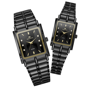 Ensemble de montres carrées en quartz pour couple, acier inoxydable, étanche, mode, montres-bracelets assorties pour homme et femme - Product Image 1