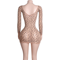 Combinaison à imprimé léopard, tenue de club, décolleté plongeant, manches longues, costume de danse sexy, tenue de rave, tenue exotique