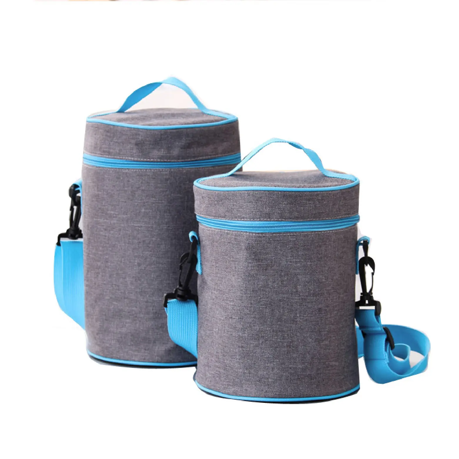 New design recycled reusable organic custom round shape bottle polyester cotton canvas cooler thermal bag with strap