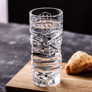 Tiki Style 410ml Highball Glass Vaso de agua elegante ecológico con patrón de mueca de cristal sin plomo Diseño único - Product Image 2