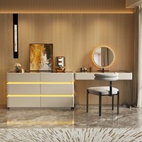 Coiffeuse moderne avec éclairage LED, multifonctionnelle, avec rangements, en verre, pour chambre à coucher, mobilier pour la maison et l'hôtel