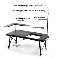 Table pliante d'extérieur en alliage d'aluminium, table de camping portable avec étagère de rangement, table combinée réglable en hauteur pour brûleur