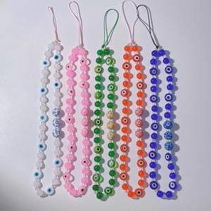 Phone Bracelet Charms Evil Eye Keychains Mobile Phone Wrist Strap Lanyard Resin Beads Cellphone Beaded Chain Charm Accessories