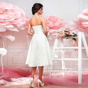 Vestidos <span class=keywords><strong>De</strong></span> Novia cortos hechos a medida, longitud hasta la rodilla <span class=keywords><strong>De</strong></span> encaje, Vestido <span class=keywords><strong>De</strong></span> Novia Corto sin tirantes con cuello - Product Image 2
