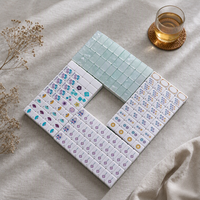 Tuiles de Mahjong en Acrylique Vert Perle à Quatre Couches avec Motifs Floraux Violets et Lanternes d'Oiseaux pour Jeu de Table Domestique Intérieur