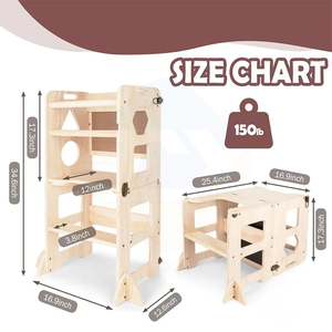 Tabouret d'apprentissage 3-en-1 pour enfants et tout-petits, chaise d'escalade avec tableau effaçable, en bois massif, réglable, pour cuisine - Product Image 2