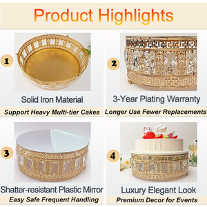 Bases para Pasteles Hechas a Mano, Soportes para Exhibición de Postres, Soportes para Pasteles Altos de Cristal Chapados en Oro para Bodas de 10, 12 y 14 Pulgadas - Product Image 4