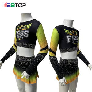 KPOP-Inspired Black Green Gold Ombre Cheer Crop Top Set | Rhinestone <strong>Pom</strong> <strong>Team</strong> <strong>Uniform</strong> for Idol-Level Energy &amp; Style - Product Image 3