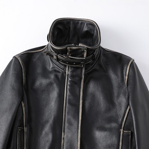 Chaqueta de cuero genuino de oveja desgastada corta para <span class=keywords><strong>mujer</strong></span>, estilo 2026, con solapa y cinturón, de <span class=keywords><strong>moda</strong></span>, para motocicletas - Product Image 4