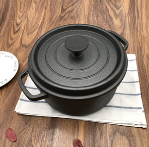 Offre Spéciale 28cm grande marmite à soupe en fonte avec couvercle casserole noire à revêtement d'huile végétale <span class=keywords><strong>pour</strong></span> cuisinière à gaz Compatible avec l'induction - Product Image 5