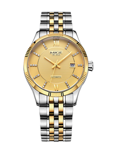 Reloj Mecánico Automático MIGE de 42 mm, Correa de Acero Inoxidable Redonda, Esfera Dorada, Cristal de Zafiro, Unisex, Lujoso y Moderno - Product Image 4