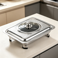 Réchaud de buffet rectangulaire en acier inoxydable professionnel avec couvercle pour hôtels, restaurants et traiteurs