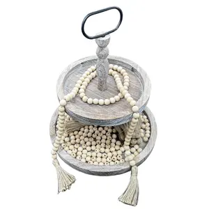 Guirlande de perles de ferme de 58 pouces avec glands décor de pays rustique en bois poli pour la décoration intérieure