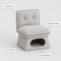 USMILEPET Chaise Partagée Homme-Animal, Lit pour Chat Rembourré Type Grotte, avec Dossier Capitonnée Intégré sous le Siège, pour Mobilier d'Animaux