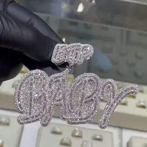 foxi jewelry VVS Moissanite Hip Hop Diamond Pendant Jewelry s925 silver Men Letter Name Custom Moissanite Pendant