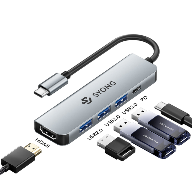 SYONG 5-in-1 Docking Station USB C Hub, Multiport Adapter with 4K HDMI, 100W PD, USB 3.0/2.0, 5Gbps Data Transfer for PC Laptops