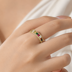 Anello Aperto Quadrato con Accenti Colorati, Anello Regolabile Creativo per Donne - Product Image 3