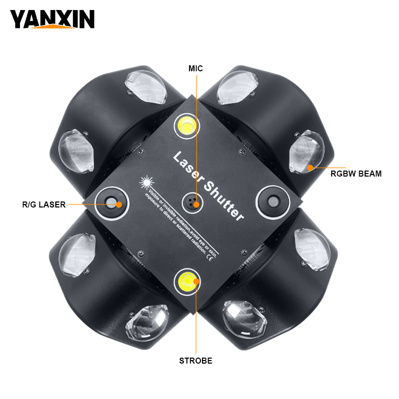 Mini 4 Heads Moving Beam LED RGB Stage Light Sound Activated Auto Mode Disco Lamp for Home Party Birthday Decor