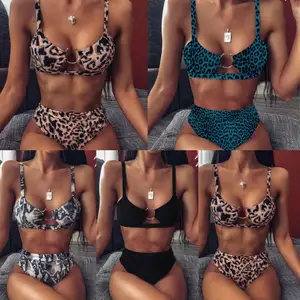 Supplier Bikini Set Bras Leopard Triangle Bikini 2021 Summer Split Sexy Women Swimwear Bikini