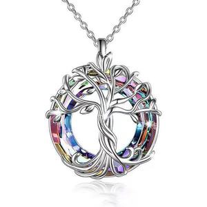Women's <b>Tree</b> of Life Necklace Pendant 18K Stainless Steel Fashion Round <b>Crystal</b> Earrings Birthday Gift for Friends Mom Girl - Product Image 1