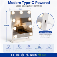 Miroir de maquillage Holly Wood à 9 ampoules avec éclairage LED à intensité variable en continu, commande tactile, vente en gros OEM