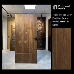 Prettywood américain étanche porte prémontée chambre en noyer design moderne portes intérieures en bois massif pour les maisons