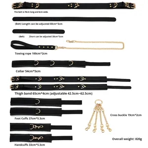 SM 재미있는 성인 제품 세트 골드 체인 PU 수갑 및 발수갑 스트랩 장난감 커플 바인딩 구속 - Product Image 5