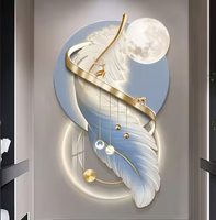 Plume moderne de luxe peinture lumineuse LED acrylique impression UV décoration murale Art décoration de la maison peinture bord coupé motif nature morte