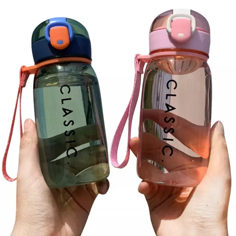 350/500/750/950 ML, vente en gros, sans Bpa, bouteille d'eau en plastique transparent Durable pour sports de plein air, impression mignonne, bouteille d'eau pour enfants