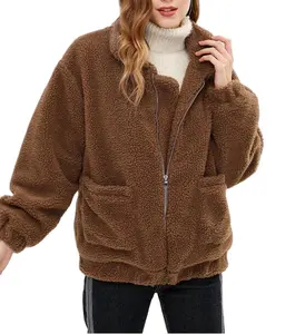 Hot Sales Women Outerwear Fur Jacket Women Winter Solid Double Pockets Winter Coat Women Coats Fake Fur Outerwear