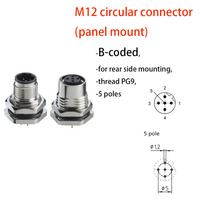 Connecteur M12 pour panneau, codage A B D L, femelle, 3/4/5/6/8/12 pôles, pour montage avant/arrière, IP67, modèle 1230 03 TF1CW004, 0,5 m