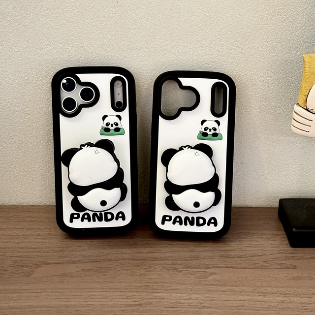 3D Panda Cartoon Soft Silicone Shockproof Cute Phone Case for iPhone 17 Pro Max 16 15 Plus 14 13 12 Pro Max Protective Cover