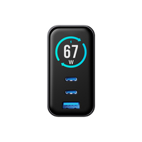 Charger Dinding Cepat Multifungsi 3 in 1 Tipe-C 67W Layar TFT GaN PD Pengisian Cepat USB-A 30W Colokan US EU untuk Ponsel, Laptop, dan Tablet