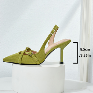 Sandali Estivi da Donna Eleganti <span class=keywords><strong>con</strong></span> <span class=keywords><strong>Tacco</strong></span> a Spillo da 8 cm, Punta Chiusa e Cinturino Posteriore in Finta Pelle Scamosciata, Taglie Forti - Product Image 6